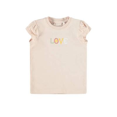 NAME IT BABY baby T-shirt Jessica met tekst en plooien zalmroze NAME IT BABY baby T-shirt Jessica met tekst en plooien zalmroze