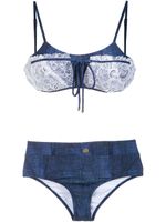 Amir Slama lace applique denim bikini set - Bleu