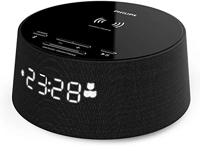 Philips Wecker PR702/12 Digitaler Wecker (Bluetooth, Kabelloses Qi-Ladegerät, Sleep Timer, Weckfunktion, USB-Ladeanschluss) Schwarz