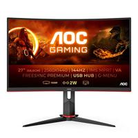 AOC Gaming CQ27G2U 80 cm (27 inch) gebogen monitor (QHD, HDMI, DisplayPort, Free-Sync, 1 ms reactietijd, 144 Hz, 2560x1440) zwart/rood