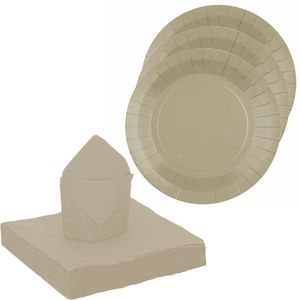 Santex 20x taart/gebak bordjes/25x servetten - taupe