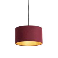 QAZQA Zwarte hanglamp met velours kap rood met goud 35 cm - Combi - thumbnail