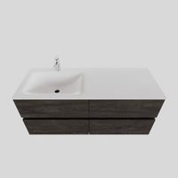 Badkamermeubel Solid Surface BWS Oslo 120x46 cm Links Wood Dark Brown 4 Laden (met 1 kraangat)