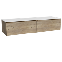 Storke Edge zwevend badmeubel 170 x 52 cm ruw eiken met Tavola enkel of dubbel wastafelblad in solid surface mat wit