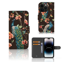 iPhone 15 Pro Telefoonhoesje met Pasjes Pauw met Bloemen