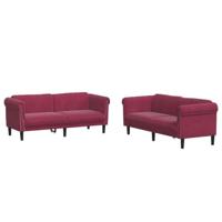 vidaXL 2-delige Loungeset fluweel wijnrood, bankenset, tv-stoel, fauteuil, sofa, stoffen bank, beklede bank, fluwelen bank, loungebank
