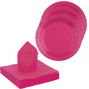 Santex 20x taart/gebak bordjes/25x servetten - fuchsia roze