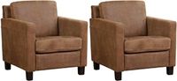 Set van 2 Bruine leren landelijke fauteuils Smart - poot hout bruin - Kenia Leer Brown (bruin leer) - thumbnail