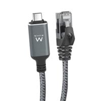 Ewent Ethernet-kabel naar USB-C, adapter USB C naar Gigabit RJ45, snelle en directe aansluiting, compatibel met Thunderbolt 4/5, voor MacBook, Laptop en USB4-apparaten, gevlochten kabel, 1 meter