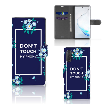 Samsung Galaxy Note 10 Portemonnee Hoesje Flowers Blue DTMP Samsung Galaxy Note 10 Portemonnee Hoesje Flowers Blue DTMP
