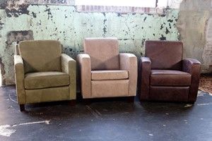 Set van 3 verschillende leren fauteuils met houten poten - verschillende kleuren leer - Echt leer, Landelijk, ontdek de vele Leersoorten en Kleuren bij ShopX