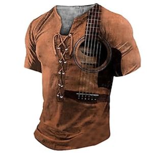 Voor heren Henley-shirt T-shirts Grafisch Gitaar Henley Kleding 3D-afdrukken Dagelijks Sport Korte mouw Veters Afdrukken Modieus Stijlvol Vintage Casual Lightinthebox