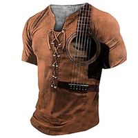 Voor heren Henley-shirt T-shirts Grafisch Gitaar Henley Kleding 3D-afdrukken Dagelijks Sport Korte mouw Veters Afdrukken Modieus Stijlvol Vintage Casual Lightinthebox