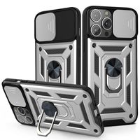 iPhone 13 Pro hoesje - Backcover - Rugged Armor - Camerabescherming - Extra valbescherming - TPU - Zilver