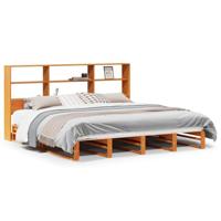 vidaXL Boekenkastbed zonder matras massief hout wasbruin 200x200 cm, bed, slaapkamermeubel, bed met opbergruimte, tweepersoonsbed, houten bed