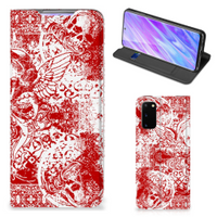 Mobiel BookCase Samsung Galaxy S20 Angel Skull Rood - thumbnail