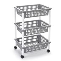 Opberg trolley/roltafel/organizer met 3 manden 40 x 30 x 61,5 cm wit/lichtgrijs - thumbnail