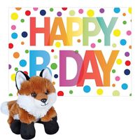 Pluche dieren knuffel rode vos 18 cm met Happy Birthday wenskaart - thumbnail