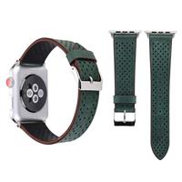 By Qubix - Dot Pattern Leren bandje - Donker groen - Compatible met Apple Watch 44mm / 45mm / 46mm / 49mm - Compatible Apple watch bandjes