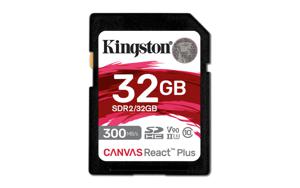 Kingston Technology 32GB Canvas React Plus SDHC UHS-II 300R/260W U3 V90 voor Full HD/4K/8K