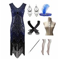 Roaring jaren '20 Jaren 1920 Cocktail jurk Vintage Jurk Flapper jurk Jurken Outfits Gala jurk Galajurken The Great Gatsby Charleston Grote maten Dames Veer Nieuwjaar 1 Ketting Lightinthebox