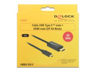 DeLOCK USB-C (male) > HDMI (male) (DP Alt Mode) kabel 1 meter, 4K 30 Hz