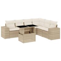 vidaXL 7-delige Loungeset met kussens poly rattan beige