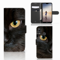 Huawei P20 Lite Telefoonhoesje met Pasjes Zwarte Kat - thumbnail