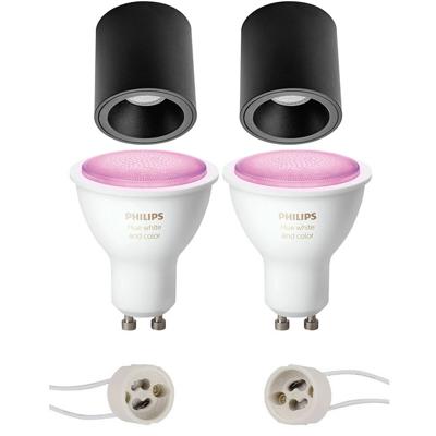 Pragmi Cliron Pro - Opbouw Rond - Mat Zwart - Verdiept - Ø90mm - Philips Hue - Opbouwspot Set Gu10 - White And Color
