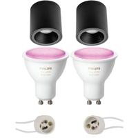 Pragmi Cliron Pro - Opbouw Rond - Mat Zwart - Verdiept - Ø90mm - Philips Hue - Opbouwspot Set Gu10 - White And Color