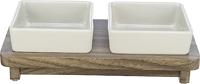 TRIXIE Hondenbakset City Style 2 x 400 ml van keramiek wit - praktische voerbak voor grote honden 12 x 12 cm op houten sokkel, robuust en vaatwasmachinebestendig - 24824