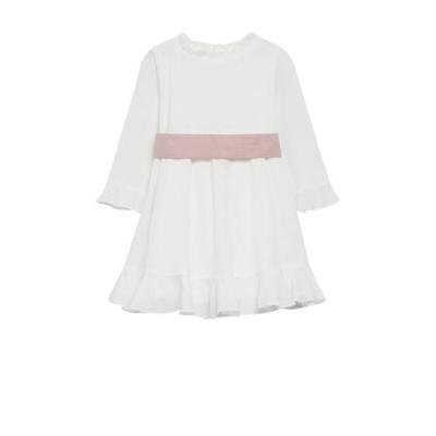 Mango Kids jurk met ruches naturel wit Mango Kids jurk met ruches naturel wit