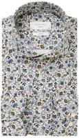 Profuomo Sky Blue Heren Overhemd Wit Bloemen Print Twill Slim Fit
