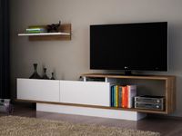 Tv-meubel ASOLA 2 deuren wit/walnoot met wandplank - thumbnail