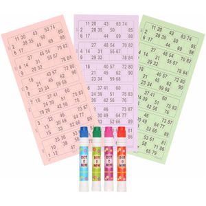 Bingospel accessoires 1-90 met 100 bingokaarten en 4 bingostiften   -