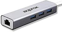 Approx APPC07GHUB Hub met 3 poorten USB 3.0 en een RJ-45-poort, zilverkleurig