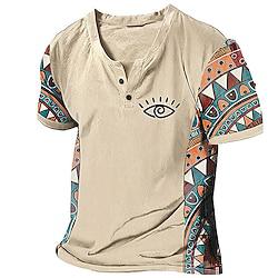 Voor heren T-shirt Henley-shirt Grafisch Kleurenblok Tribal V-hals Kleding 3d printen Buiten Dagelijks Korte mouw Afdrukken Ontwerper Etnisch Klassiek Casual Lightinthebox