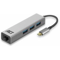 ACT Connectivity 3-Poorts USB-C 3.2 (USB 3.0) Hub met Gigabit ethernet poort usb-hub - thumbnail