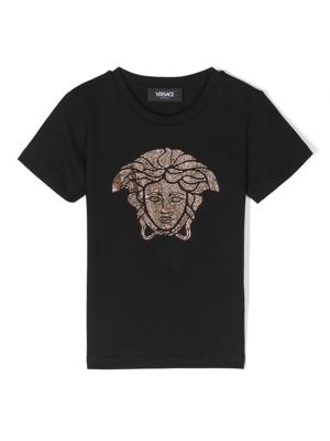 Versace Kids T-shirt met Medusa logo verfraaid met stras - Zwart