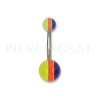 Navelpiercing acryl geel oranje blauw gestreept