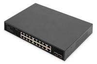 DIGITUS 20-poorts Gigabit Ethernet PoE netwerkswitch - 16x RJ45 PoE + 2x RJ45 + 2x Combi - 19 Inch - 185W PoE budget - 10/100/1000 Mbps