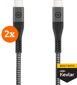 BlueBuilt Usb C naar Usb C Kabel 1,5m Kevlar Zwart Duo Pack