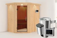 Karibu | Saja Sauna met Dakkraag | Antracietglas | Kachel 3,6 kW Externe Bediening