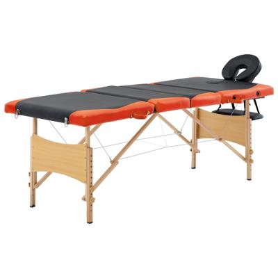 vidaXL Massagetafel inklapbaar 4 zones hout zwart en oranje