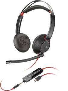 HP Poly Headset Blackwire C5220 Stereo USB- On Ear headset Computer Stereo Zwart Noise Cancelling