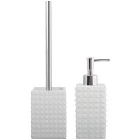 Toiletborstel in houder 37 cm/zeeppompje set Kubik - Polyresin/rvs - ivoor wit