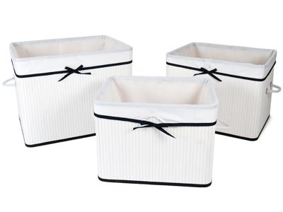 Set van 3 Bamboe Wasmanden - Was- en Opbergmanden - Model Laila - 32/50/70 Liter - Wit/Zwart