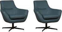 Set van 2 Blauwe leren moderne draaifauteuils Wing - Toledo Leer Whale (blauw leer)