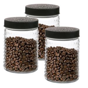 Voorraadpot/bewaarpot Roma - 3x - 1L - glas - zwart - D12 x H17 cm