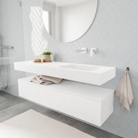 Zaro ALAN vrijhangende wastafel 150cm met wasbak Enkel rechts en onderkast in kleur Wit mat 1 lade(s)